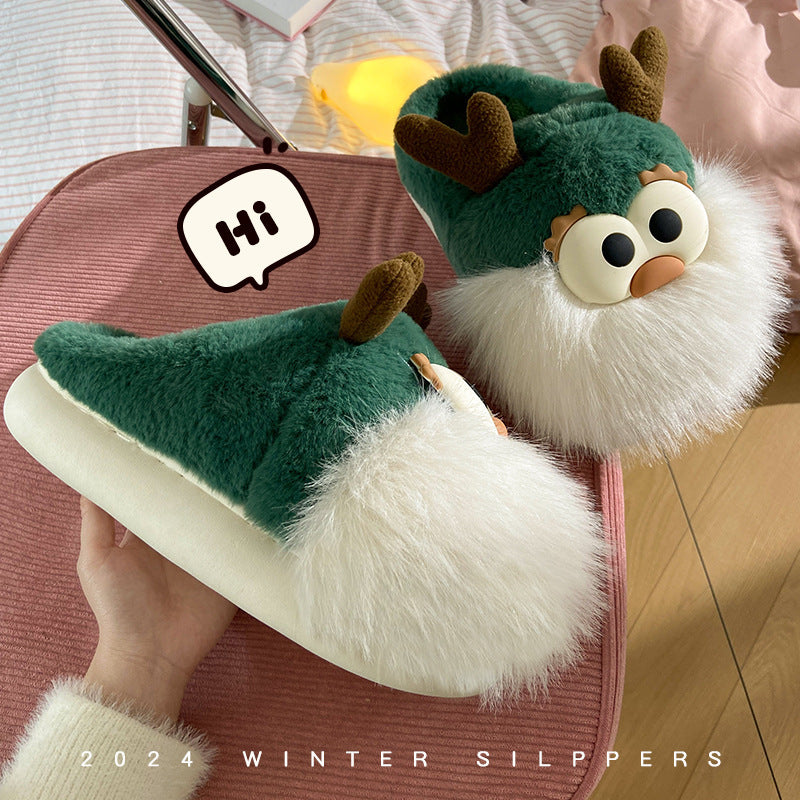 Cute Cartoon Christmas Deer Cotton Slippers