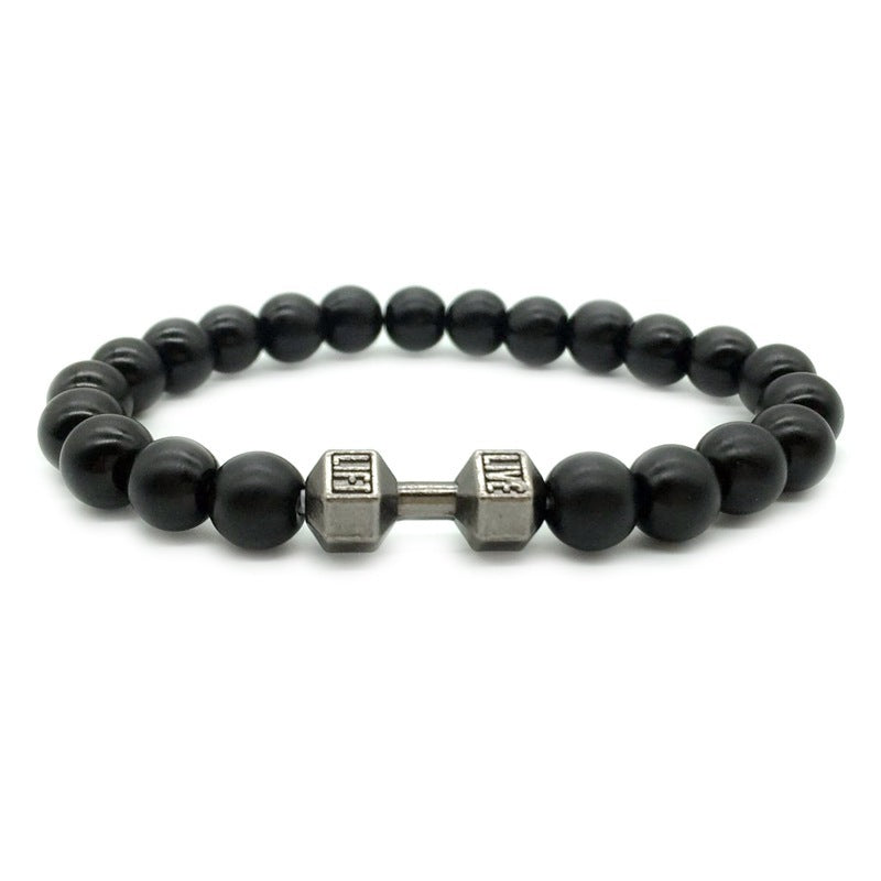 Metal Barbell & Lava Rock Stone Bead Bracelet