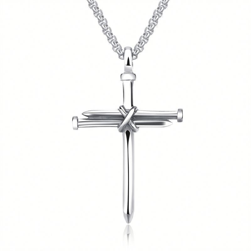 Steel Gold Black Mens Iron Nail Cross Pendant Necklace