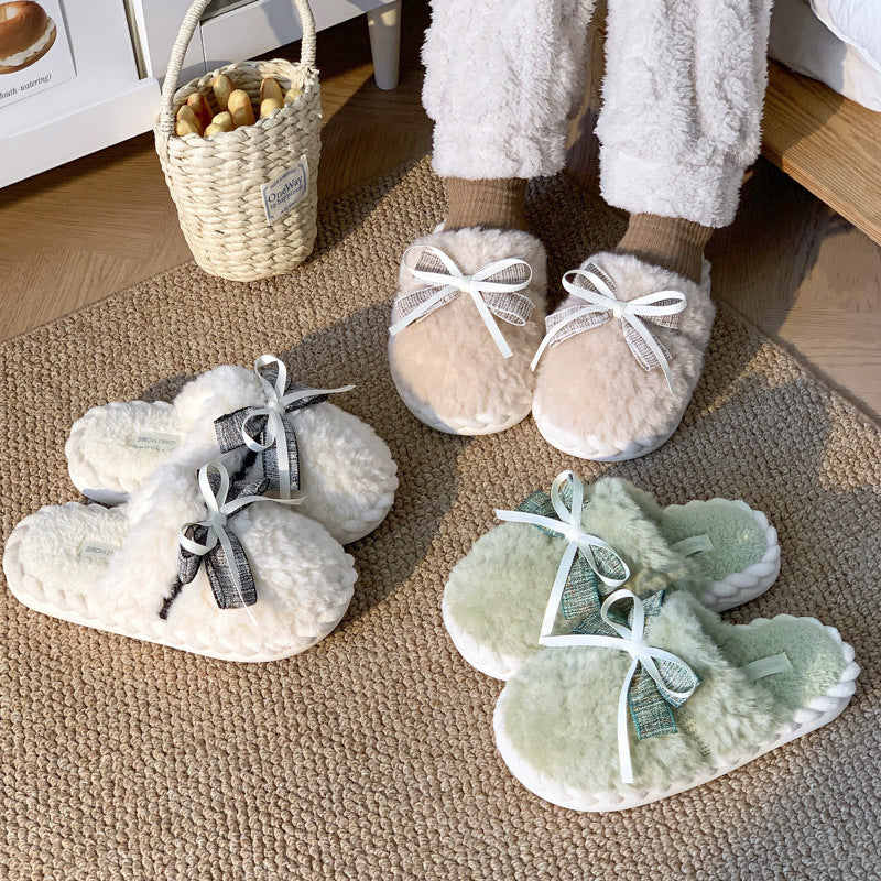 Autumn And Winter Bow Tie Cotton Slippers