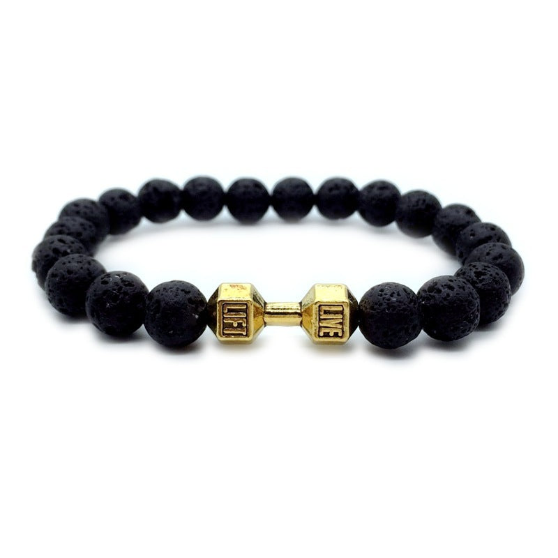 Metal Barbell & Lava Rock Stone Bead Bracelet