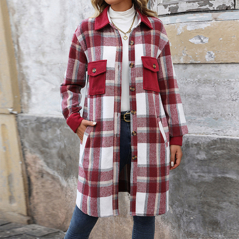 New Brushed Plaid Long Winter Jacket