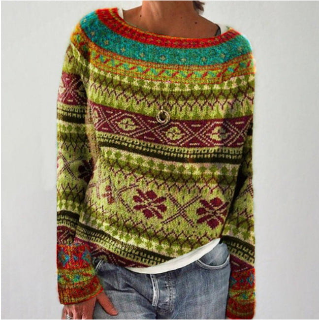 Women's Round-neck Loose Multicolor Fashion Pullover Sweater