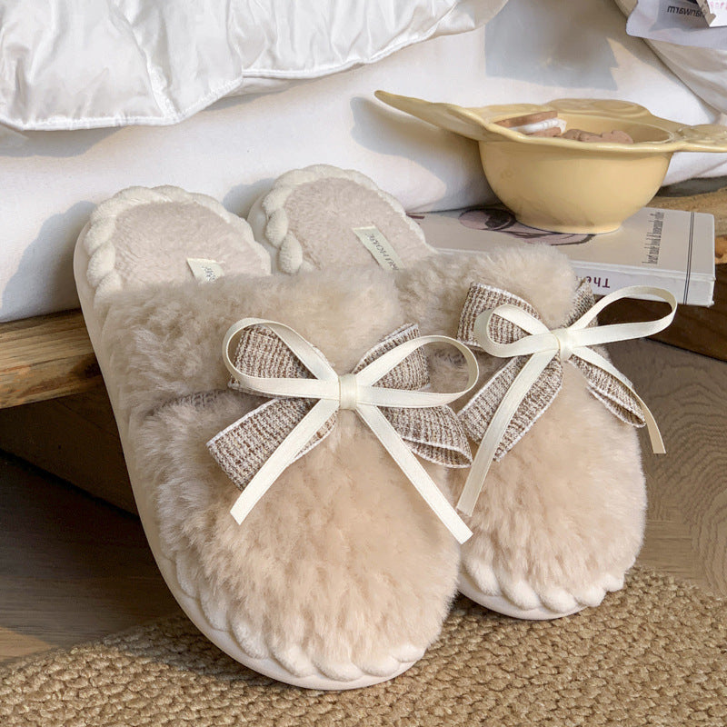 Autumn And Winter Bow Tie Cotton Slippers