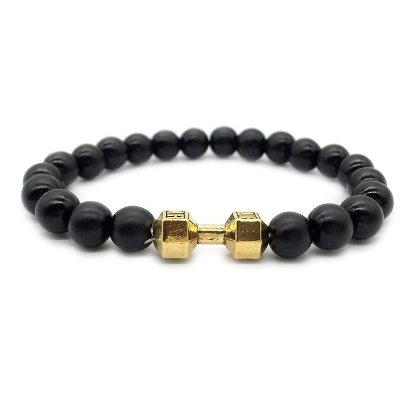 Metal Barbell & Lava Rock Stone Bead Bracelet