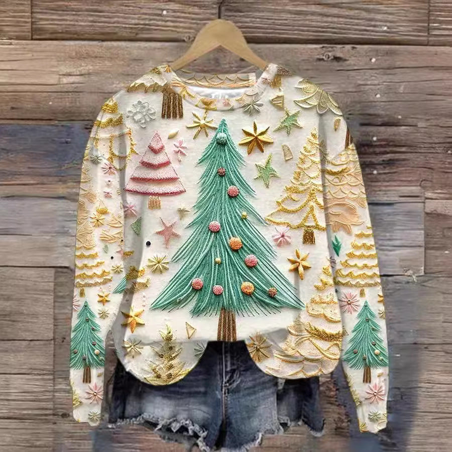 Loose Christmas Tree Pullover Women's Round Neck Sweater