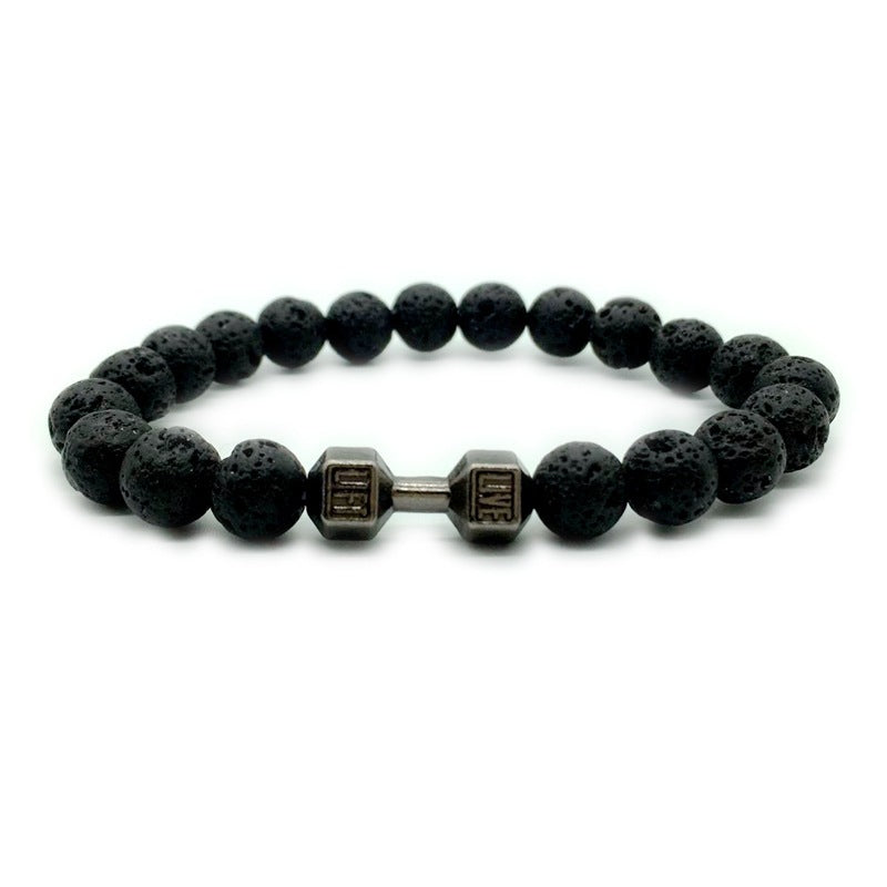 Metal Barbell & Lava Rock Stone Bead Bracelet