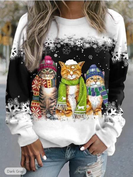 Women's Christmas New Snowman And Cat Long Sleeve