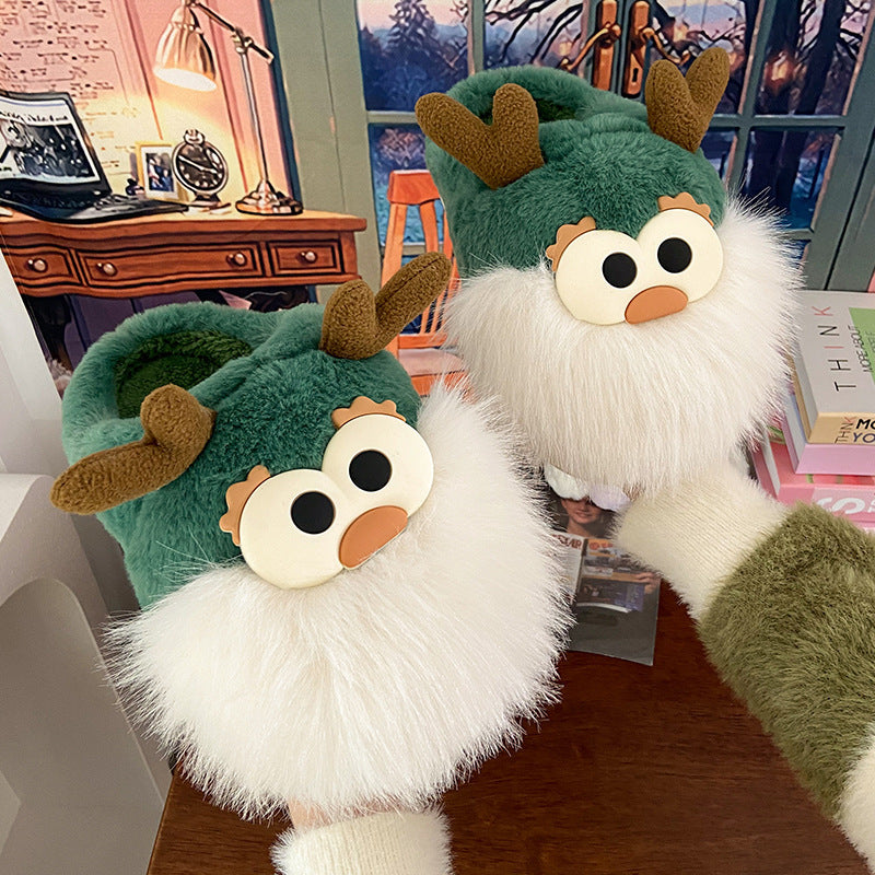 Cute Cartoon Christmas Deer Cotton Slippers