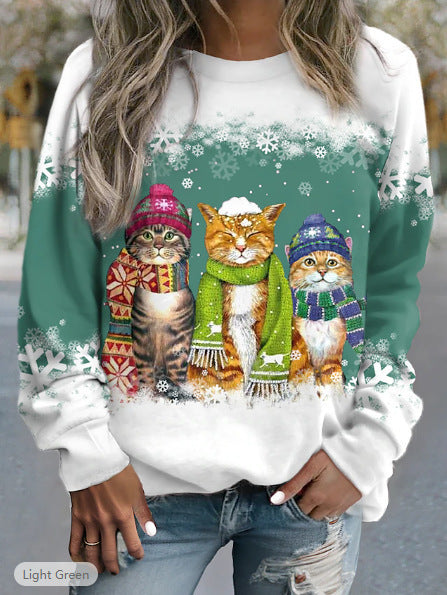 Women's Christmas New Snowman And Cat Long Sleeve