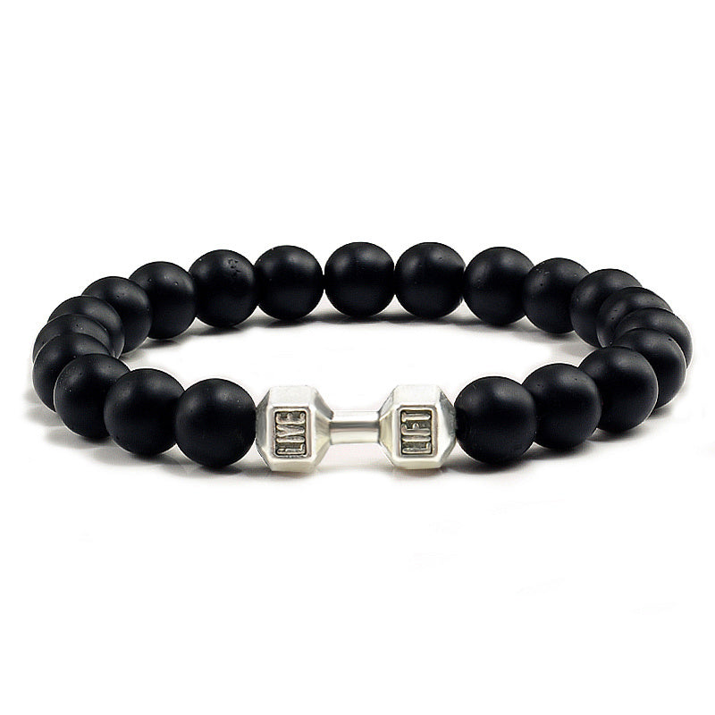 Metal Barbell & Lava Rock Stone Bead Bracelet