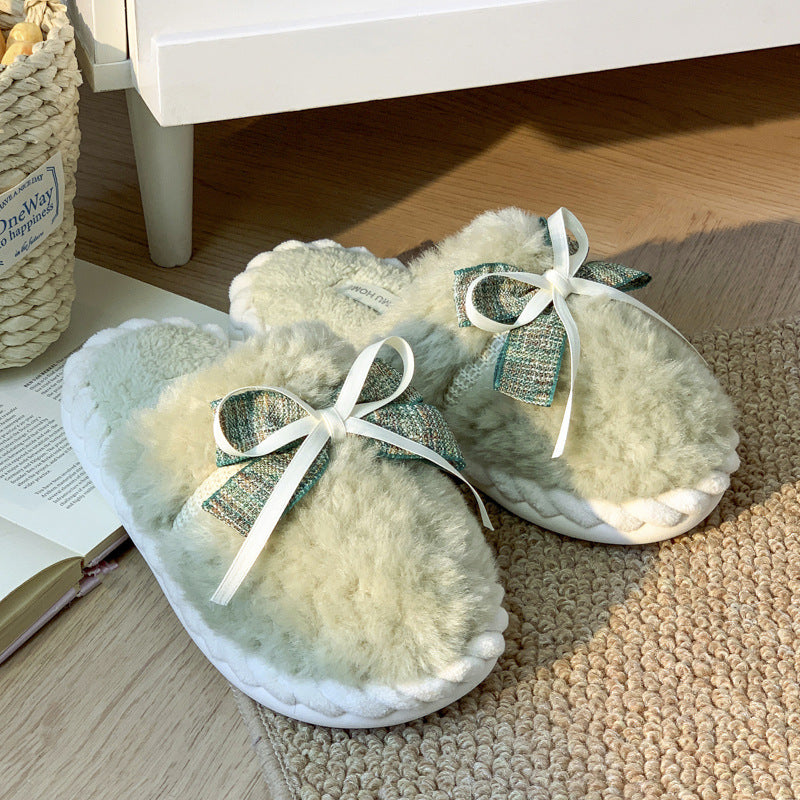 Autumn And Winter Bow Tie Cotton Slippers
