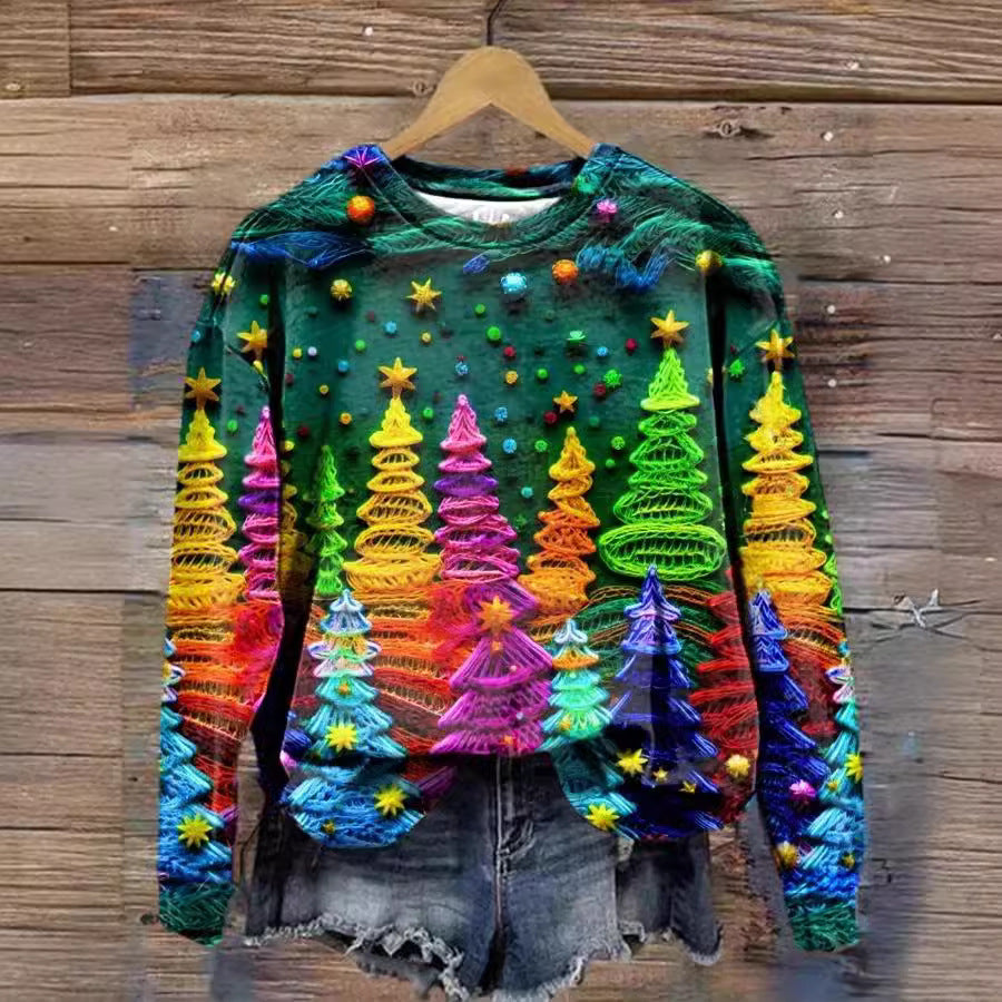 Loose Christmas Tree Pullover Women's Round Neck Sweater