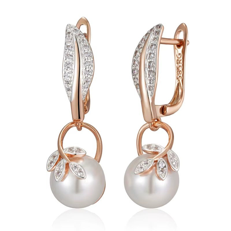 Simple Zircon D-shape Button Earrings
