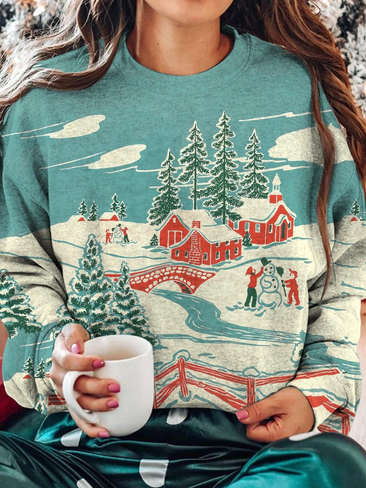 Loose Christmas Tree Pullover Women's Round Neck Sweater