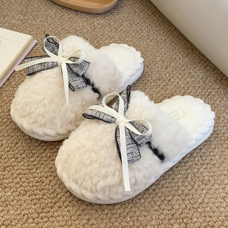 Autumn And Winter Bow Tie Cotton Slippers