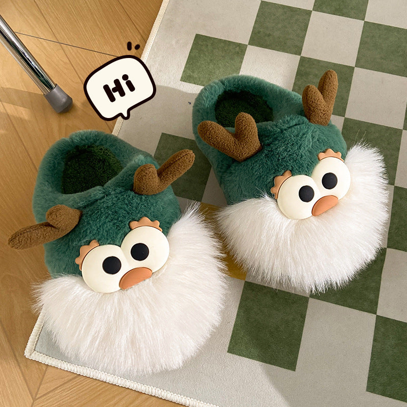 Cute Cartoon Christmas Deer Cotton Slippers