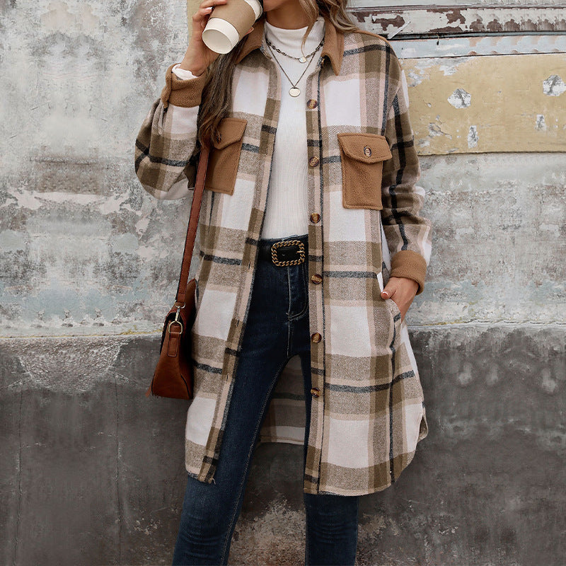 New Brushed Plaid Long Winter Jacket