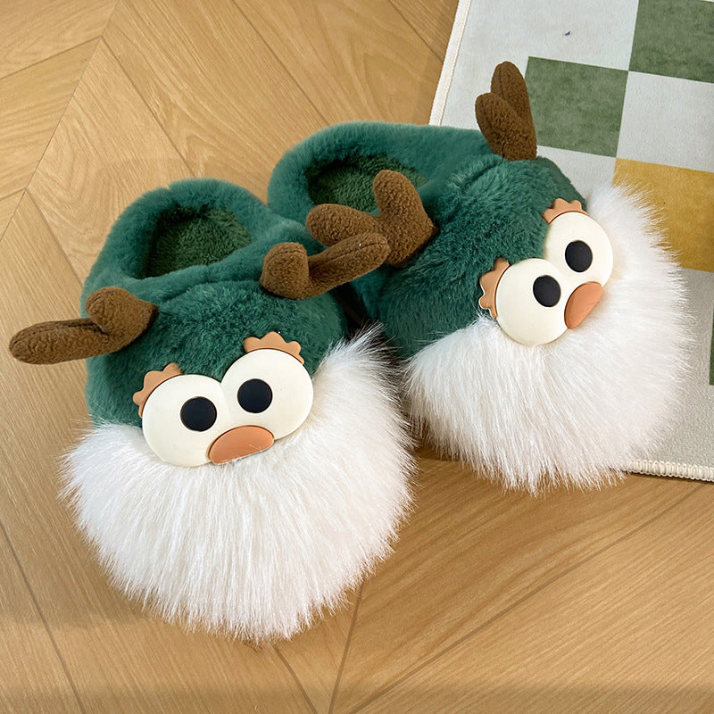 Cute Cartoon Christmas Deer Cotton Slippers