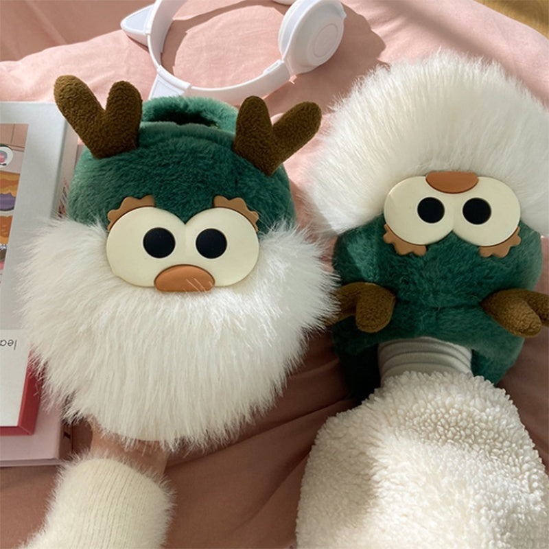 Cute Cartoon Christmas Deer Cotton Slippers