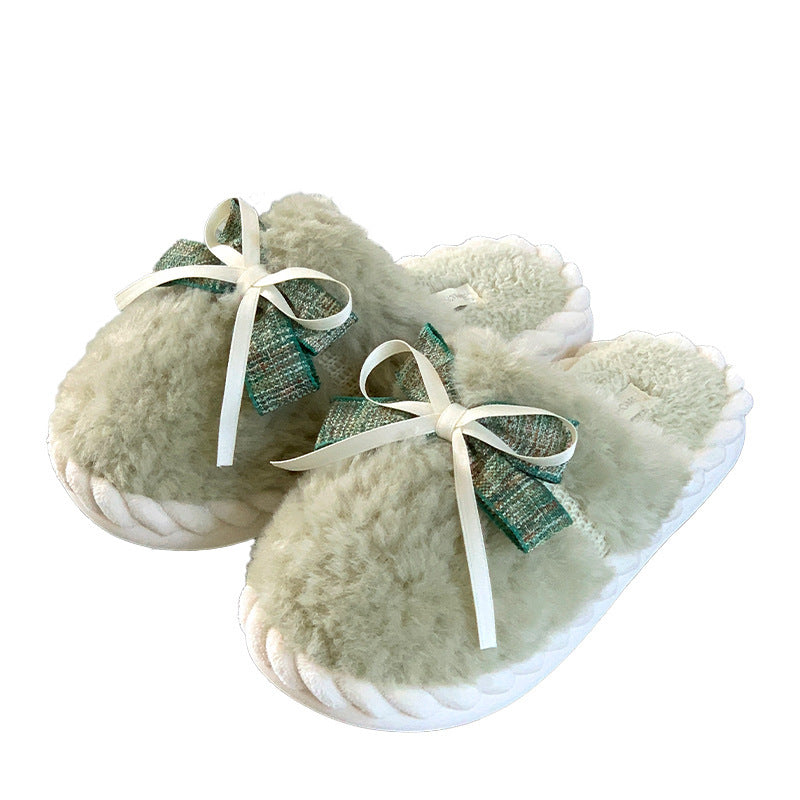 Autumn And Winter Bow Tie Cotton Slippers