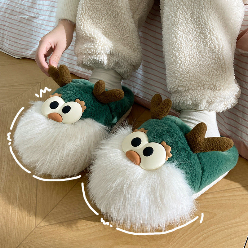 Cute Cartoon Christmas Deer Cotton Slippers