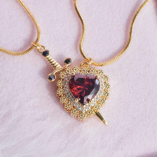 One Arrow Through The Heart Creative Two Color Couple Necklace