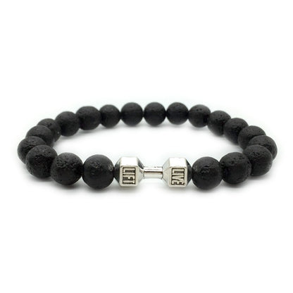 Metal Barbell & Lava Rock Stone Bead Bracelet