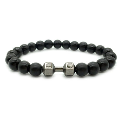 Metal Barbell & Lava Rock Stone Bead Bracelet