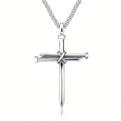 Steel Gold Black Mens Iron Nail Cross Pendant Necklace