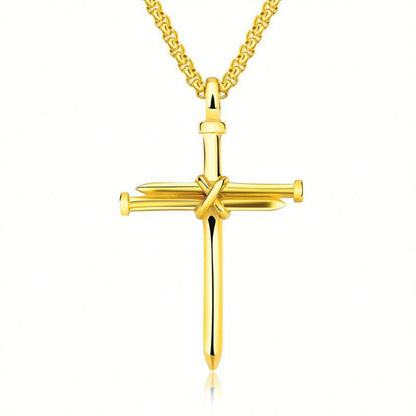 Steel Gold Black Mens Iron Nail Cross Pendant Necklace