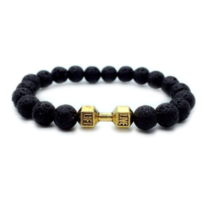 Metal Barbell & Lava Rock Stone Bead Bracelet