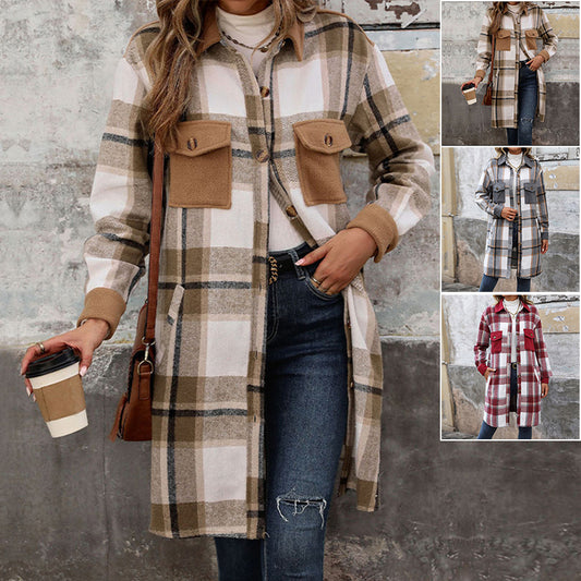 New Brushed Plaid Long Winter Jacket