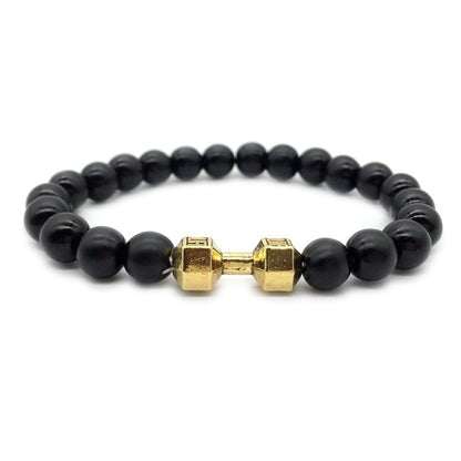 Metal Barbell & Lava Rock Stone Bead Bracelet