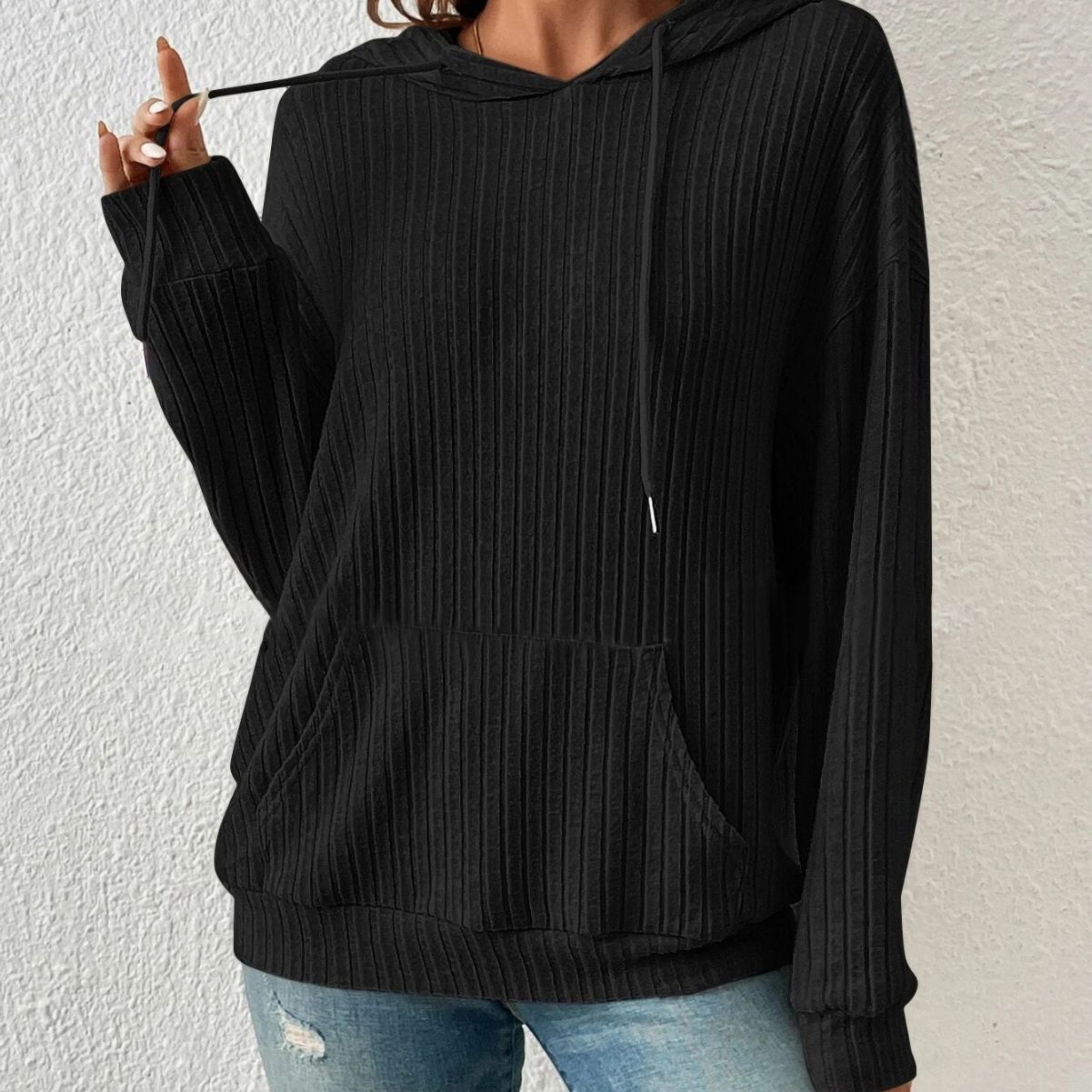 Drawstring Long-sleeved Hooded