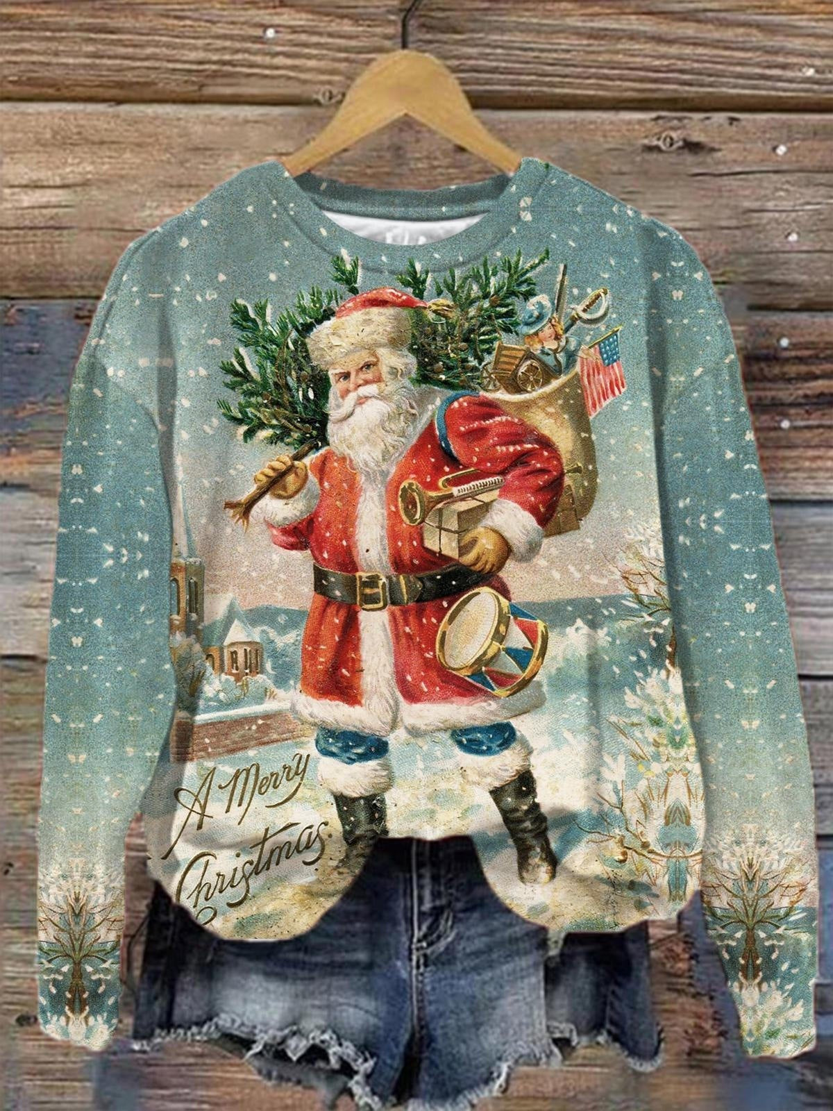 Loose Christmas Tree Pullover  Women's Round Neck Sweater