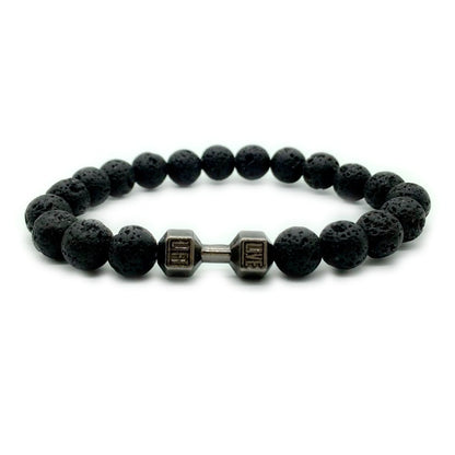 Metal Barbell & Lava Rock Stone Bead Bracelet