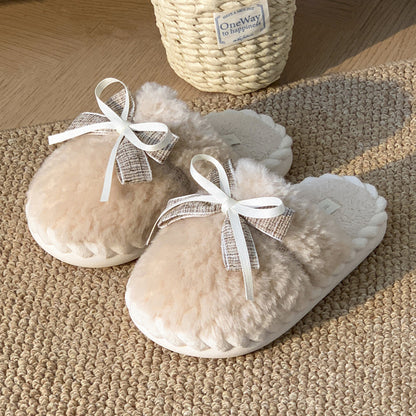Autumn And Winter Bow Tie Cotton Slippers