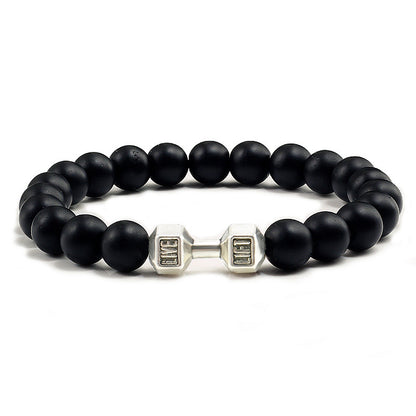 Metal Barbell & Lava Rock Stone Bead Bracelet