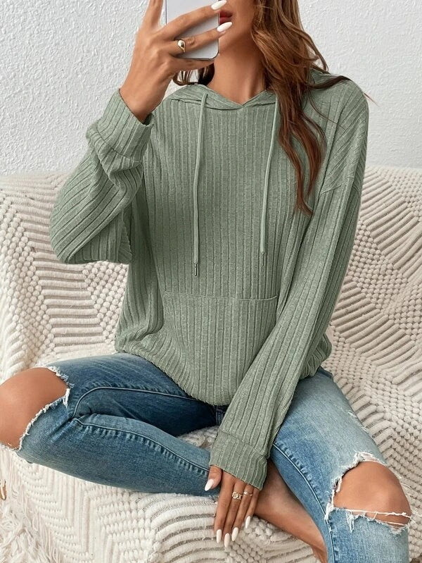 Drawstring Long-sleeved Hooded