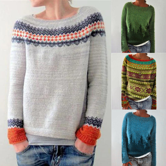 Women's Round-neck Loose Multicolor Fashion Pullover Sweater