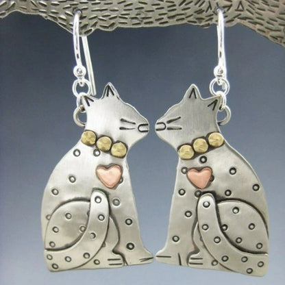 Metal Carved Cat Earring Pendant For Ladies