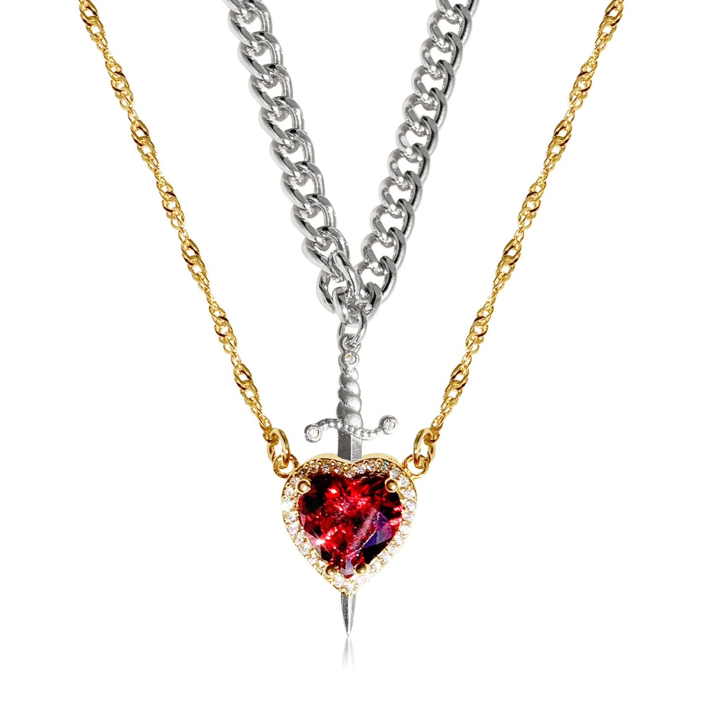One Arrow Through The Heart Creative Two Color Couple Necklace