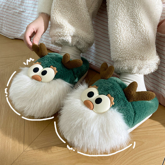 Cute Cartoon Christmas Deer Cotton Slippers