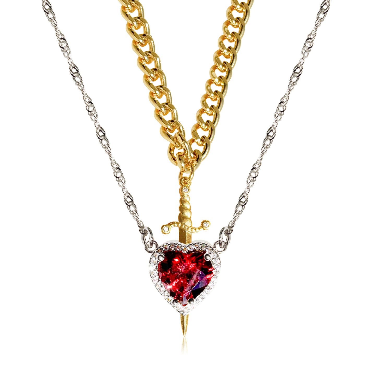 One Arrow Through The Heart Creative Two Color Couple Necklace